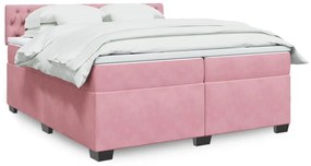 vidaXL Κρεβάτι Boxspring με Στρώμα Ροζ 200x200 εκ. Βελούδινο