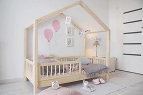 Κρεβάτι Παιδικό Montessori  House Bed  με κάγκελα 23cm  σε Φυσικό  Ξύλο  100×200cm  Luletto (Δώρο 10% έκπτωση στο Στρώμα)