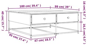 Τραπεζάκι Σαλονιού Καπνιστή Δρυς 100x99x40 εκ. Επεξεργ. Ξύλο - Καφέ