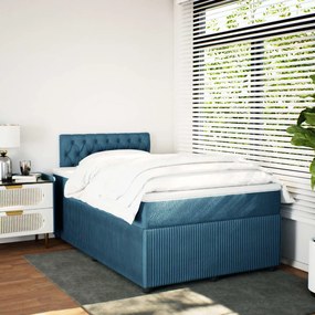 vidaXL Κρεβάτι Boxspring με Στρώμα Μπλε 120x190 εκ. Βελούδινο