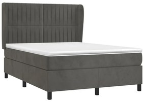 Κρεβάτι Boxspring με Στρώμα Σκούρο Γκρι 140x200 εκ. Βελούδινο - Γκρι