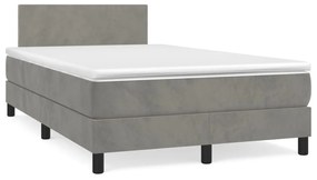 vidaXL Κρεβάτι Boxspring με Στρώμα Ανοιχτό Γκρι 120x200 εκ. Βελούδινο