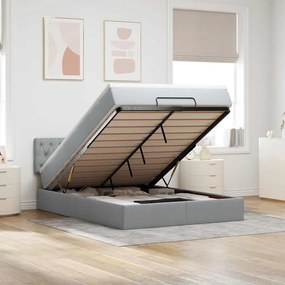 vidaXL Οθωμανικό κρεβάτι με στρώμα &amp; LEDs Ανοιχτό γκρι ύφασμα