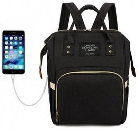 Τσάντα Μωρού Πλάτης B-72 Με USB 40x13x26 Black Living Traveling Share Ύφασμα