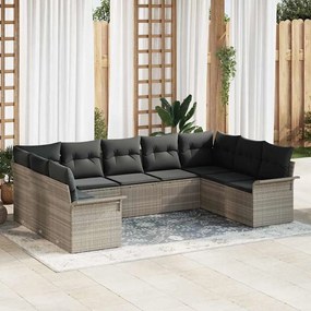 vidaXL Σετ Καναπέ Κήπου με μαξιλάρι 9 pcs Ανοιχτό γκρι Πολυ ράταν