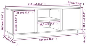 Έπιπλο Τηλεόρασης Λευκό 110x35x40,5 εκ. από Μασίφ Ξύλο Πεύκου - Λευκό