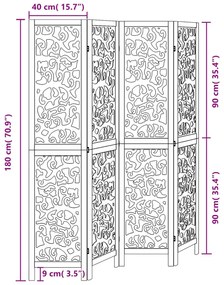 Διαχωριστικό Χώρου με 4 Πάνελ Μαύρο από Μασίφ Ξύλο Παυλώνιας - Μαύρο
