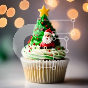Intra Συλλεκτικό Ξύλινο Παζλ Plywood  4mm - Νόστιμο Cupcake Άγιου Βασίλη σε ένα εορταστικό τραπέζι Σε Ξύλινο Κουτί - Διαστάσεις: 10x10 cm – 25 κομμάτια