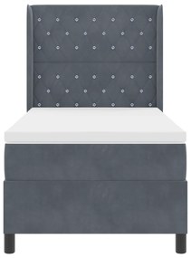 vidaXL Κρεβάτι Box Spring με Στρώμα Σκούρο Γκρι 90x200 εκ Βελούδο