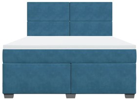 vidaXL Κρεβάτι Boxspring με Στρώμα Μπλε 180x200 εκ. Βελούδινο