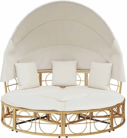 vidaXL Εξωτερική Lounge κρεβάτι με θόλο και μαξιλάρια Poly Rattan