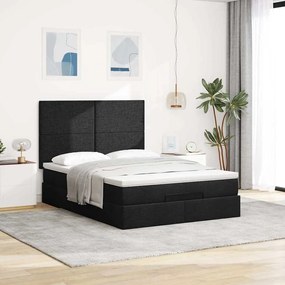vidaXL Οθωμανικό κρεβάτι με στρώμα &amp; LEDs Μαύρο 140x200 cm Ύφασμα