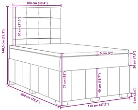 Κρεβάτι Boxspring με Στρώμα Σκούρο Γκρι 120x200 εκ. Υφασμάτινο - Γκρι