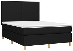 Κρεβάτι Boxspring με Στρώμα &amp; LED Μαύρο 140x200 εκ. Υφασμάτινο - Μαύρο