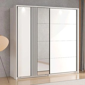 Ντουλάπα με Καθρέφτη Ascalon 220 OG Λευκό - Μαύρο - Λευκό Μάτ 220x61x217 εκ. 220x61x217 εκ.