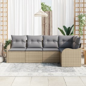 vidaXL Σετ Καναπέ Κήπου 5 Τεμαχίων Με Μαξιλάρια Μπεζ Πολυ Ρατάν