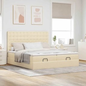 VidaXL Οθωμανικό κρεβάτι με στρώματα & LEDs Κρέμα 160x200cm ύφασμα