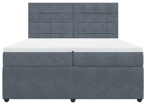 Κρεβάτι Boxspring με Στρώμα Σκούρο Γκρι 200x200 εκ. Βελούδινο - Γκρι