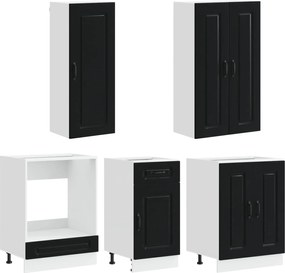vidaXL Μονάδα κουζίνας KALMAR 5 pcs Μαύρο Επεξεργασμένο Ξύλο
