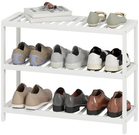 HOMCOM Ράφι παπουτσιών από μπαμπού 3 επιπέδων, ράφι αποθήκευσης, βαμμένη επιφάνεια, Λευκό