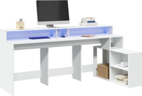 vidaXL Γραφείο με LED Λευκό 200x104x91 εκ. από Επεξεργασμένο Ξύλο