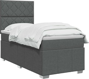 vidaXL Κρεβάτι box spring με στρώμα Σκούρο Γκρι 90 x 190 cm Ύφασμα