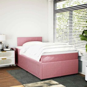 vidaXL Κρεβάτι Boxspring με Στρώμα Ροζ 120x190 εκ. Βελούδινο