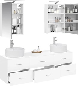 vidaXL Σετ Επίπλων Μπάνιου 5 pcs Λευκό Επεξεργασμένο Ξύλο και Γυαλί