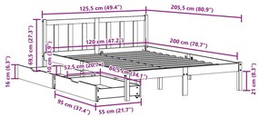 Σκελετός Κρεβατιού Χωρίς Στρώμα 120x200 εκ Μασίφ Ξύλο Πεύκου - Καφέ