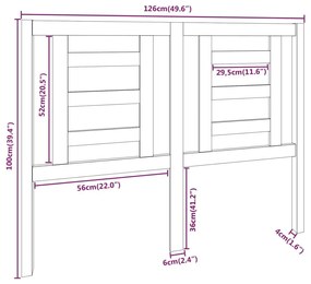 vidaXL Κεφαλάρι Κρεβατιού Μαύρο 126 x 4 x 100 εκ. Μασίφ Ξύλο Πεύκου