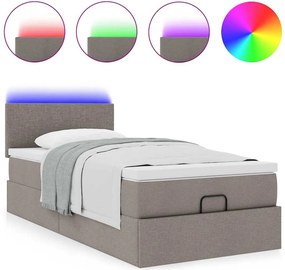 vidaXL Οθωμανικό κρεβάτι με στρώμα &amp; LEDs Taupe 80x200cm ύφασμα