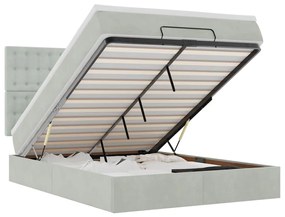 vidaXL Οθωμανικό κρεβάτι με στρώματα & LEDs Ανοιχτό γκρι Βελούδο