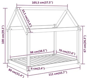 Κρεβάτι Σκύλου Γκρι 111x80x100 εκ. από Μασίφ Ξύλο Πεύκου - Γκρι