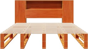 vidaXL Κρεβάτι Βιβλιοθήκη Χωρίς Στρώμα Καφέ 135x190 εκ Μασίφ Πεύκο