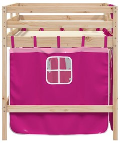 vidaXL Υπερυψ. Κρεβάτι με Κουρτίνες Ροζ 90 x 190 εκ. Μασίφ Ξύλο Πεύκου