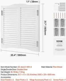VEVOR Swinging Cafe Doors 81.3x91.4 cm Pine Wood White with Hinges &amp; Hardware