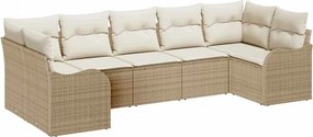 vidaXL Σετ Καναπέ Κήπου με αποθήκευση 7 pcs Μπεζ και λευκό Πολυ ράταν