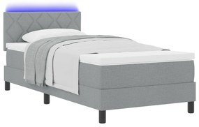 vidaXL Κρεβάτι Box Spring με Στρώμα & LED Ανοιχτό Γκρι 90x200 εκ Ύφασμα