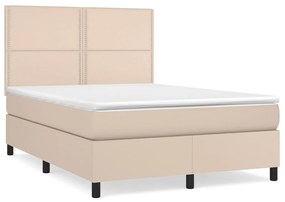 vidaXL Κρεβάτι Boxspring με Στρώμα Καπουτσίνο 140x190εκ.από Συνθ.Δέρμα