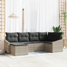 vidaXL Σετ Καναπέ Κήπου 6 Τεμαχίων με Μαξιλάρια Ανοιχτό Γκρι Πολυ Ρατάν