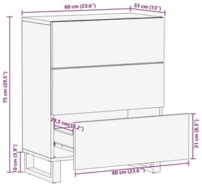 Μπουφές Μαύρο 60x33x75 cm Μασίφ Ξύλο Μάνγκο - Μαύρο