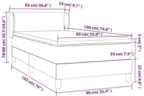 vidaXL Κρεβάτι Boxspring με Στρώμα Μαύρο 90x190 εκ.Υφασμάτινο