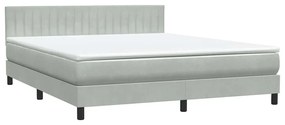 Κρεβάτι Boxspring με Στρώμα Ανοιχτό Γκρι 180x210 εκ. Βελούδινο - Γκρι