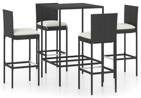 vidaXL Σετ Επίπλων Μπαρ Κήπου 5 τεμ. Μαύρο Συνθετ. Ρατάν με Μαξιλάρια