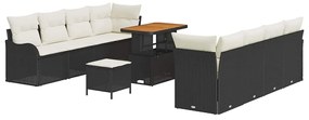vidaXL Σετ Καναπέ Κήπου Ρυθμιζόμενο ύψος 11 pcs Μαύρο συνθετικό ρατάν