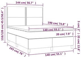 Κρεβάτι Boxspring με Στρώμα &amp; LED Κρεμ 140x190 εκ. Υφασμάτινο - Κρεμ