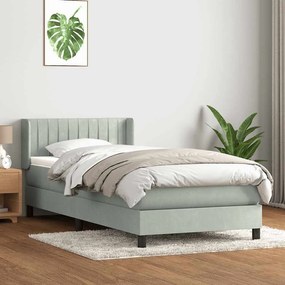 Box Spring κρεβάτι με στρώμα ανοιχτό γκρι 80x220 cm Βελούδινο - Γκρι