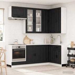 vidaXL Μονάδα κουζίνας PORTO 8 pcs Μαύρο Επεξεργασμένο Ξύλο
