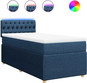 vidaXL Κρεβάτι Boxspring με Στρώμα Μπλε 90x200 εκ.Υφασμάτινο