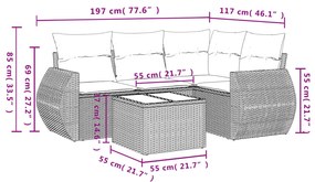 Σετ Καναπέ Κήπου 5 τεμ. Μπεζ Συνθετικό Ρατάν με Μαξιλάρι - Μπεζ